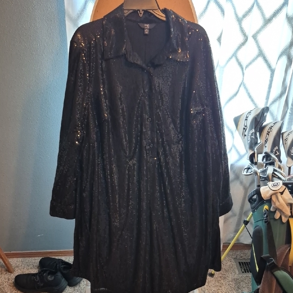 Terra & Sky Black Sequin Button Down Shirt